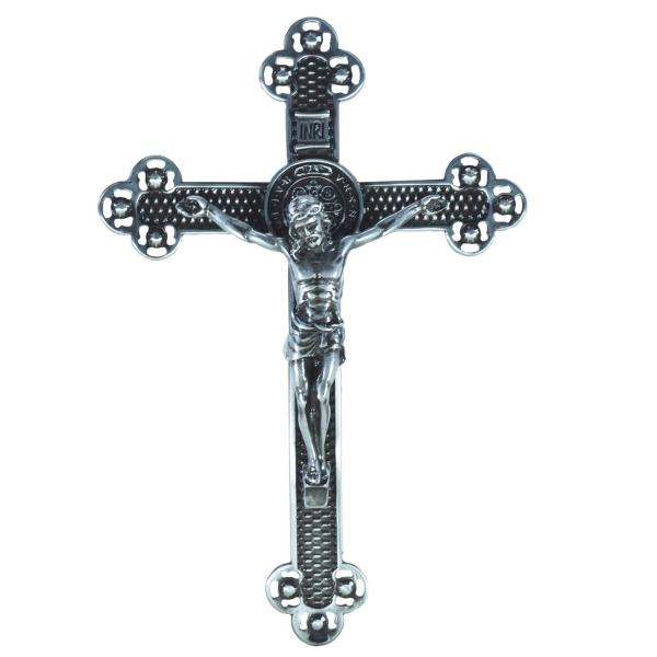 Crucifixo em Metal  Escamado de parede 23 cm - Prata velha