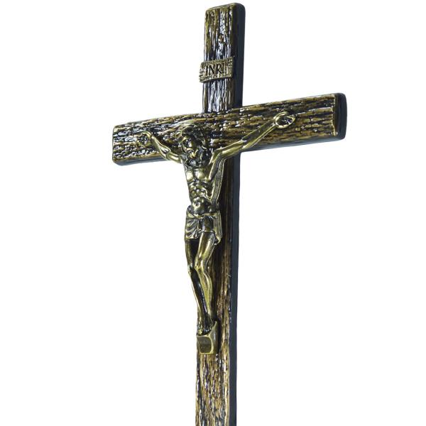Crucifixo em Metal Madeiro da cruz 25 cm - Ouro velho