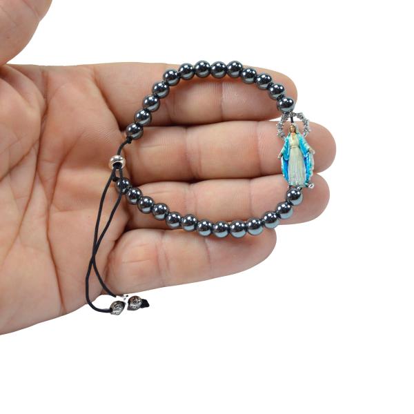 Pulseira Hematita 6 mm de  Nossa Senhora das Graças  (12 un)