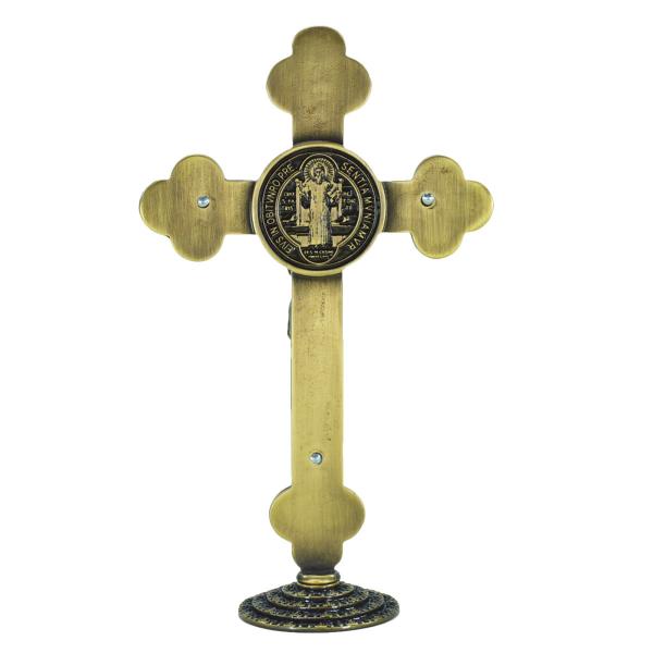 Crucifixo INRI em Metal com Base 23 cm - Ouro Velho