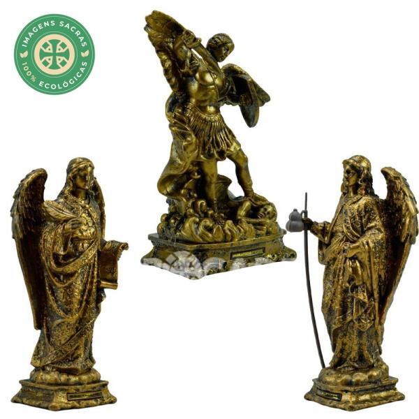 Os três Arcanjos Estilo Ouro Velho 23 Cm-São Miguel, São Rafael e São Gabriel