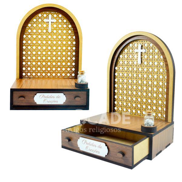 Altar com gaveta de pedidos de Oração Imaculada Conceição 22 cm + Terço Grátis na garrafinha
