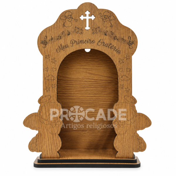 Meu Primeiro Oratório Infantil – MDF Madeirado – 25 cm – Kit 4 Unidades