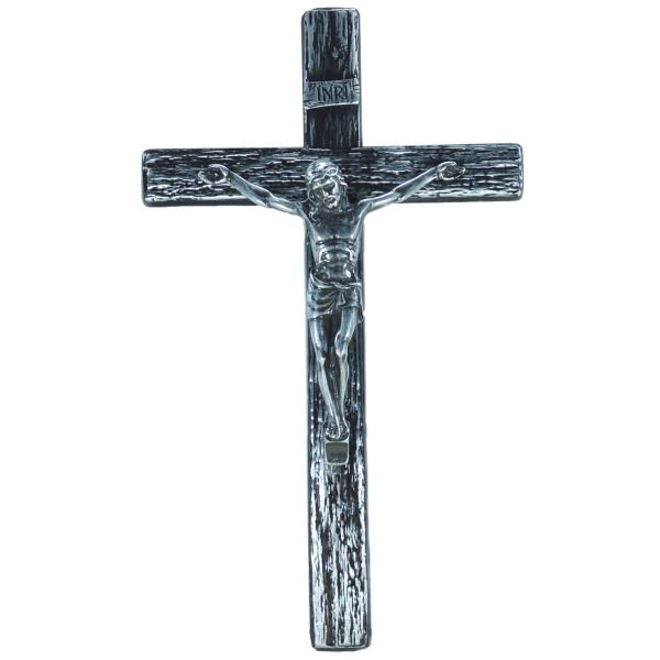 Crucifixo em Metal Madeiro da cruz 25 cm - Prata Velha