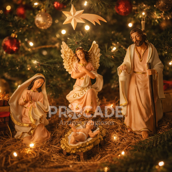 Presépio de 05 peças inquebrável Branco com Salmão 23 cm