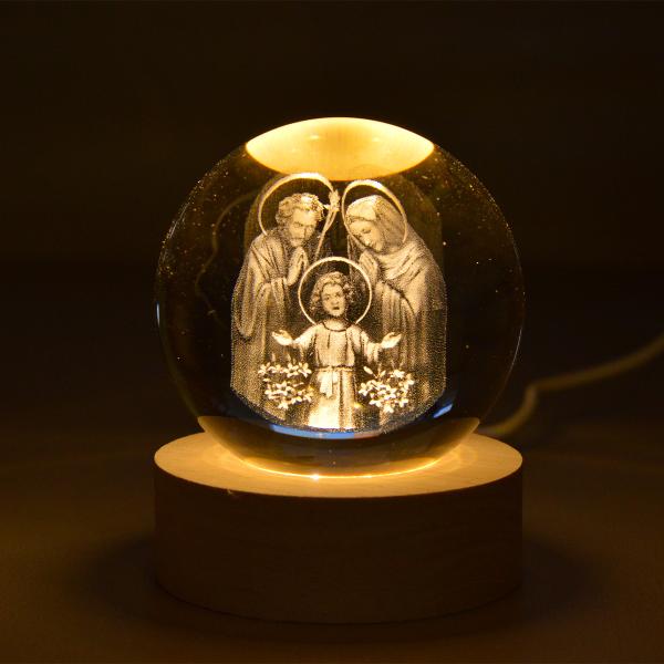 Luminária Cristal 3D de mesa Sagrada Família USB