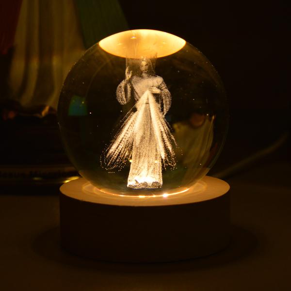 Luminária Cristal 3D de mesa do Jesus Misericordioso 80 mm USB