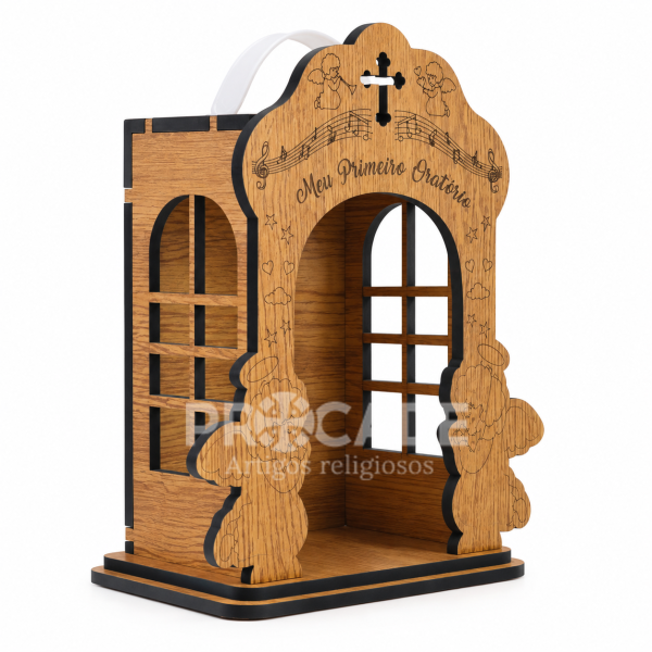 Meu Primeiro Oratório Infantil – MDF Madeirado – 25 cm – Kit 2 Unidades