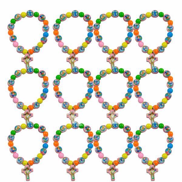 Kit com 12 Pulseiras Infantis Santinhos de Deus Coloridas