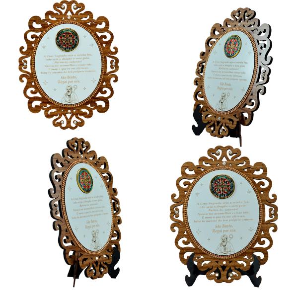 Kit-Mandala com Oração de São Bento com detalhes em ABS e Strass Balcão e Parede (04 unidades)