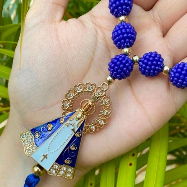 Dezena luxo amora Azul de Nossa Senhora Aparecida Com Strass (Duzia)