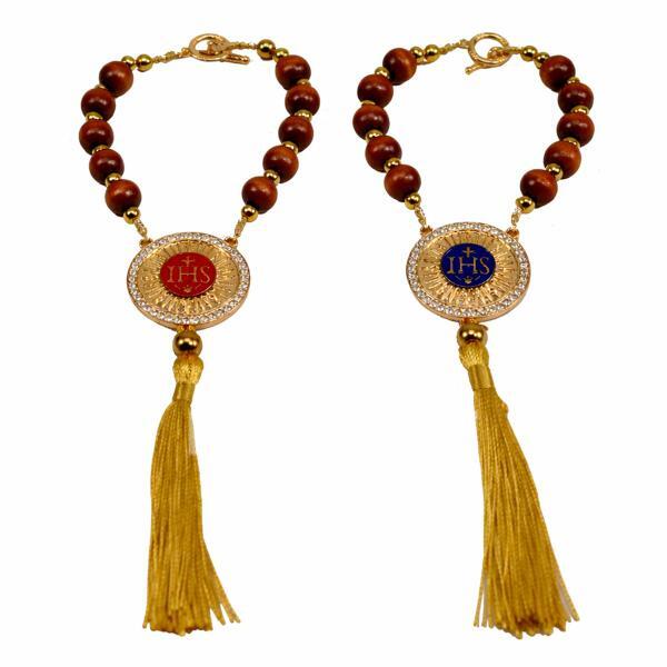 Dezenas Luxo de Madeira com Medalha JHS e Tassel Dourado-12 Unidades