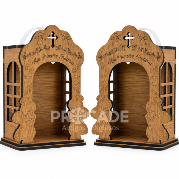 Meu Primeiro Oratório Infantil – MDF Madeirado – 25 cm – Kit 2 Unidades
