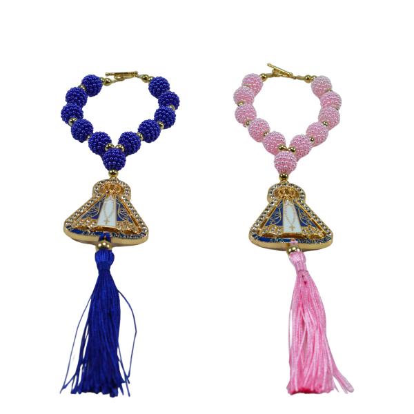 Dezena luxo amora Azul e Rosa de Nossa Senhora Aparecida Com Strass (Duzia)