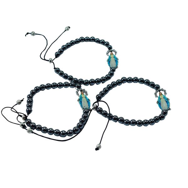 Pulseira Hematita 6 mm de  Nossa Senhora das Graças  (12 un)