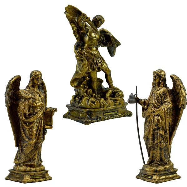 Os três Arcanjos Estilo Ouro Velho 23 Cm-São Miguel, São Rafael e São Gabriel