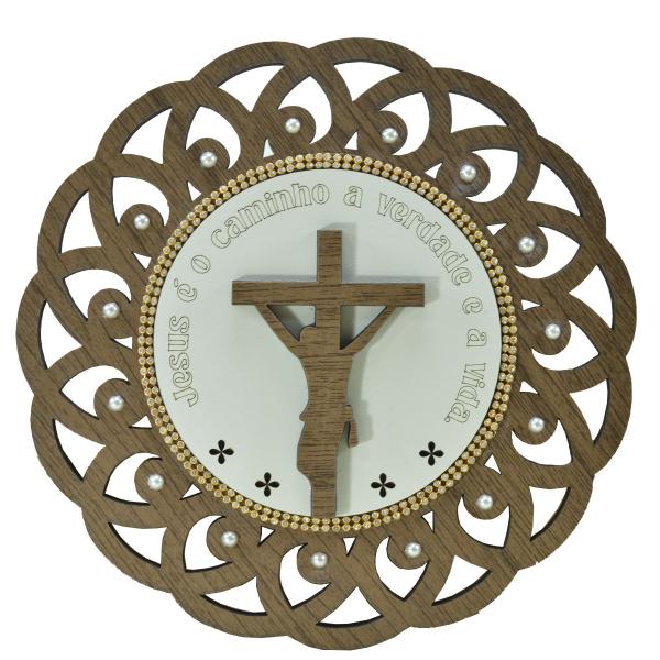 Mandala com Cristo em MDF com Strass 25 cm
