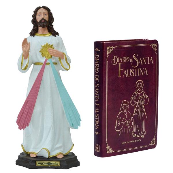Jesus Misericordioso de 40 cm com o Diário de Santa Faustina