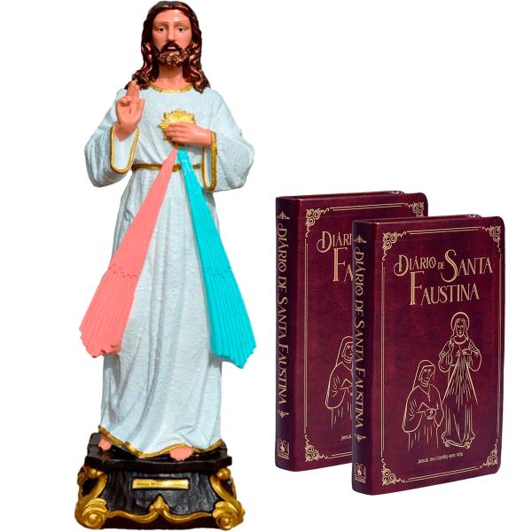 Jesus Misericordioso de 60 cm com dois(02) Diários de Santa Faustina