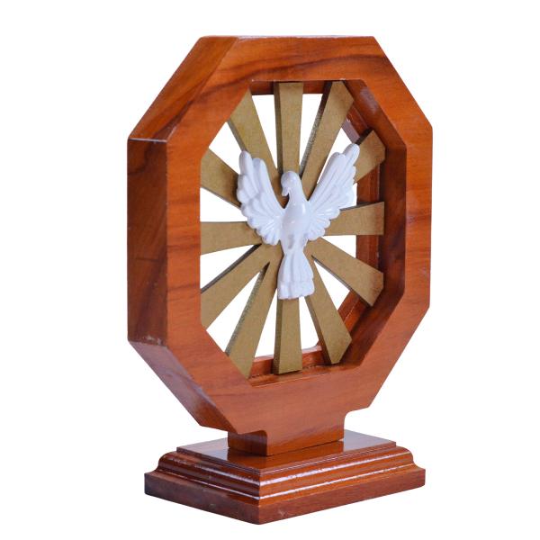 Adorno de mesa Octagonal em Madeira de demolição Divino Espirito Santo (16 Cm)