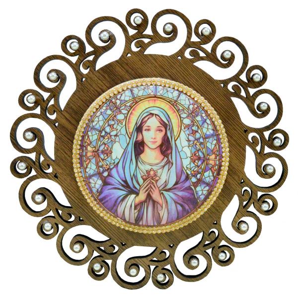 Mandala Vitral Maria Mãe do Céu de mesa ou parede (24cm)