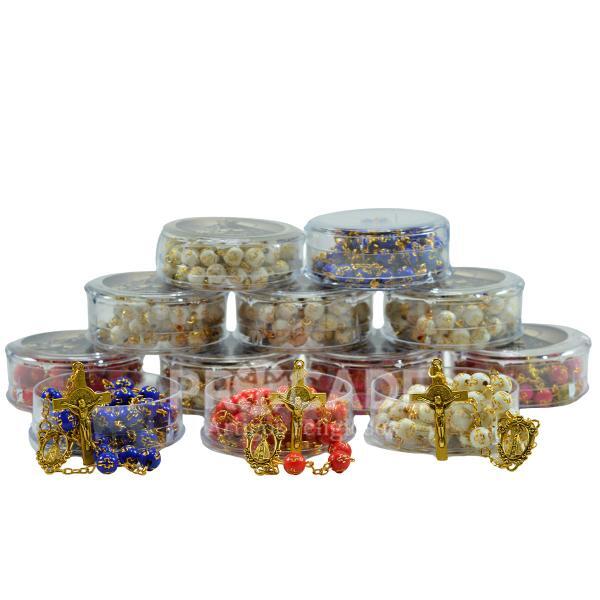 Terços Coloridos de Aparecida Medalha de aparecida Dourada em Estojo Redondo-12 unidades