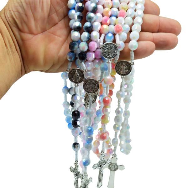 Terço tipo Cristal em ABS de São Bento com cores Variadas (Dúzia-R$ 9,48 Un)