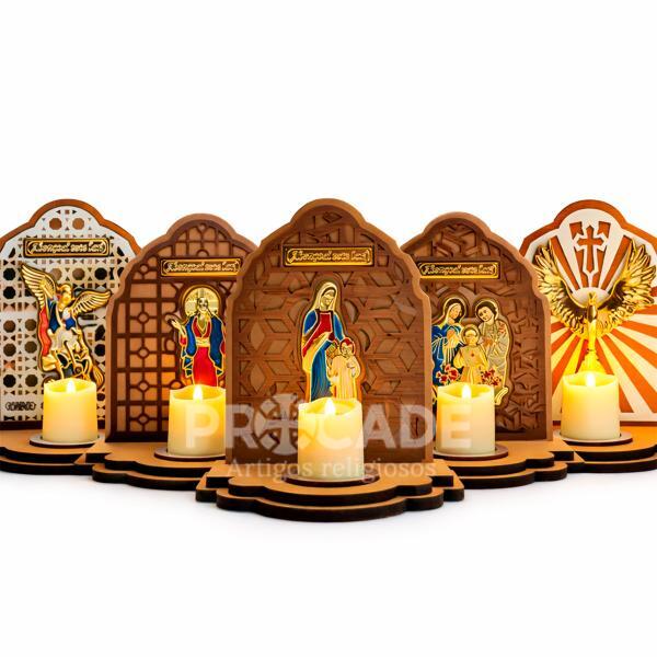 Kit com 10 Oratórios em MDF com Vela Eletrônica – Modelos Religiosos Diversos