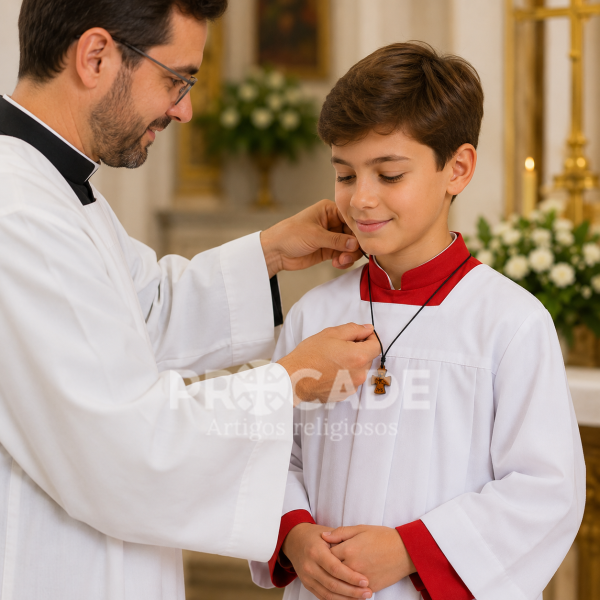 Kit com 10 Cordões Primeira Eucaristia JHS 24mm em Madeira – Cordão para Coroinhas e Catequese.