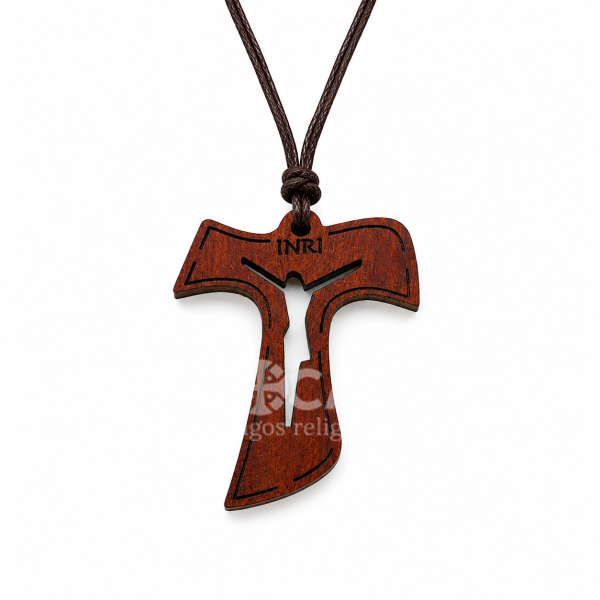 Kit 10 Cordões Cruz Tau Franciscana 4x3cm em Madeira