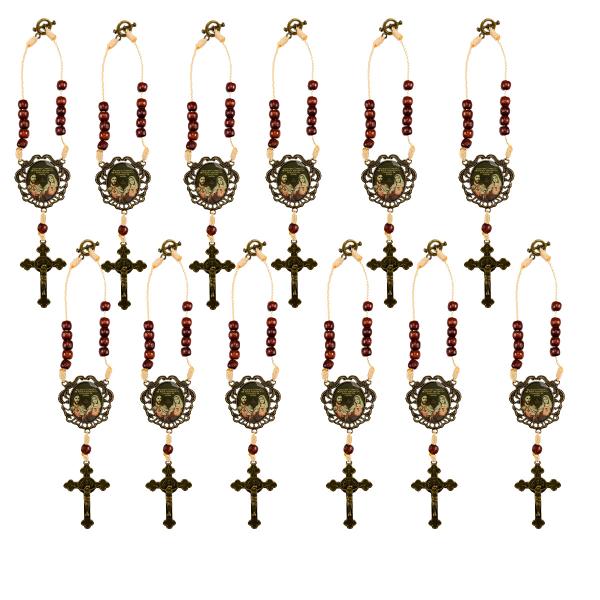 Dezena de Madeira para carro - Sagrado Coração de Jesus e Imaculado Coração de Maria Dúzia (R$ 9,00 unidade)