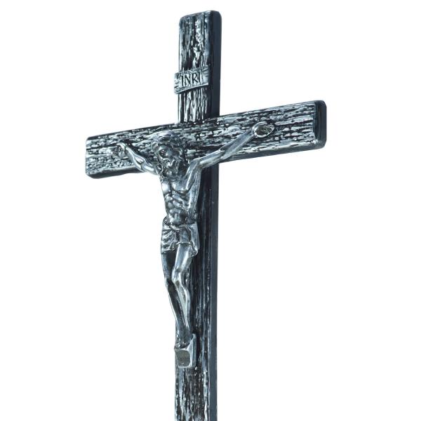 Crucifixo em Metal Madeiro da cruz 25 cm - Prata Velha