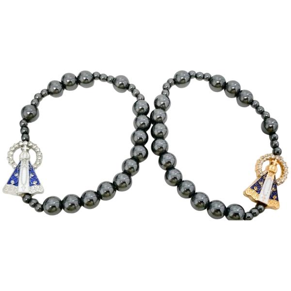Pulseira Hematita 6 mm de Nossa Senhora Aparecida (12 un)