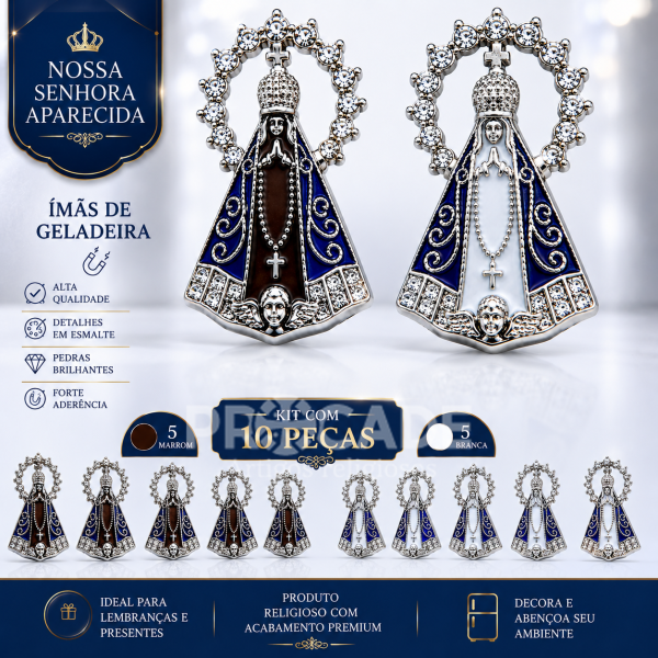 Imã de Geladeira de Nossa Senhora Aparecida em Metal 2,5 cm (10 unidades)