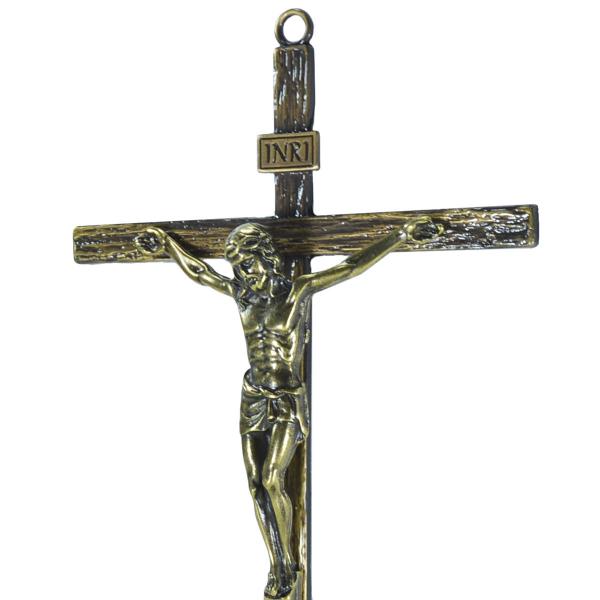 Crucifixo em Metal Fino de parede 25 cm ouro velho