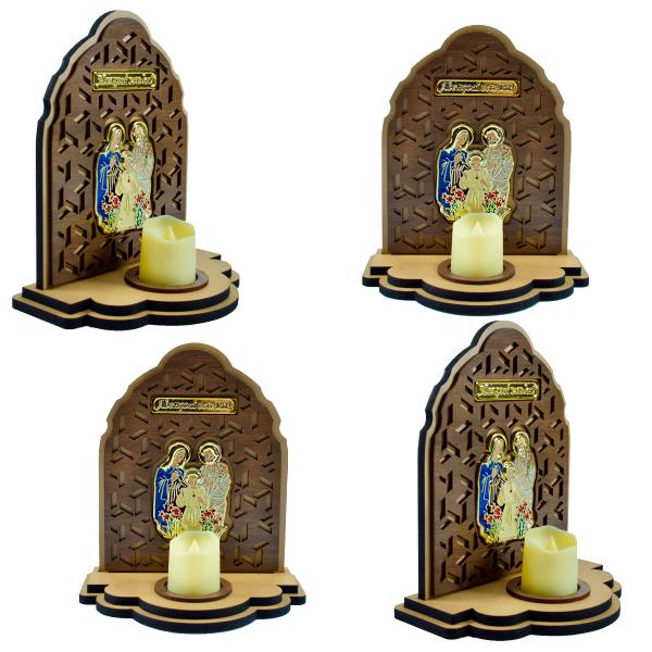 Kit - Oratório da Sagrada Família com Vela Eletrônica 19 Cm x 16 Cm (04 Unidades)