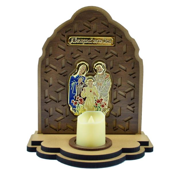 Kit - Oratório da Sagrada Família com Vela Eletrônica 19 Cm x 16 Cm (04 Unidades)