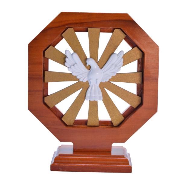 Adorno de mesa Octagonal em Madeira de demolição Divino Espirito Santo (16 Cm)