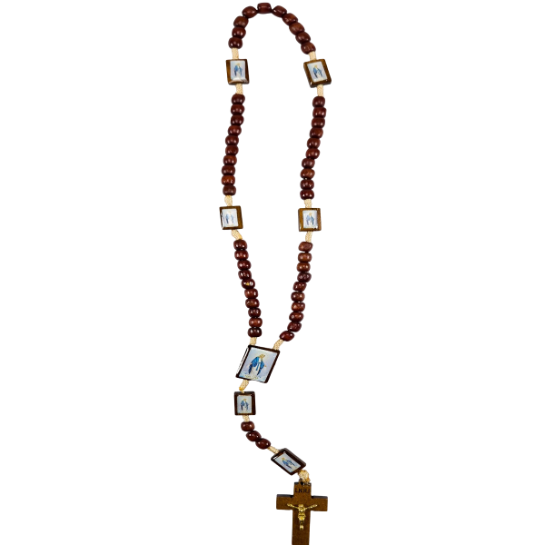 Terço Madeira Completo Nossa Senhora das Graças 08 mm Dúzia-(R$ 11,25 Unidade)