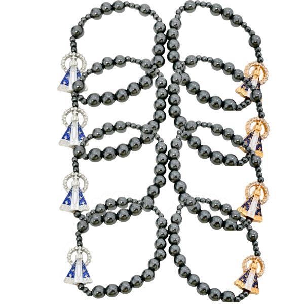 Pulseira Hematita 6 mm de Nossa Senhora Aparecida (12 un)
