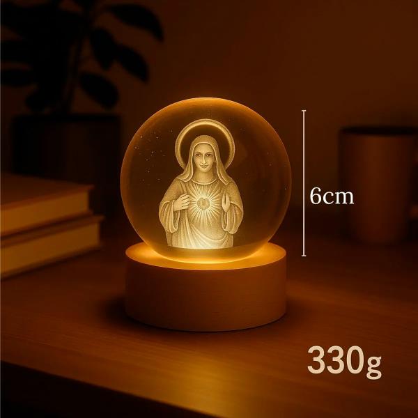 Luminária Cristal 3D de mesa Sagrado Coração de Maria USB