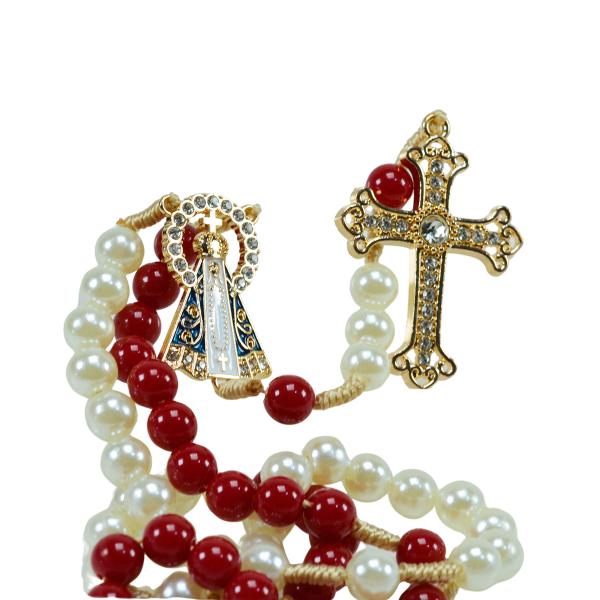 Terço Luxo de Nossa Senhora Aparecida Com detalhes em Strass.(06 unidades)