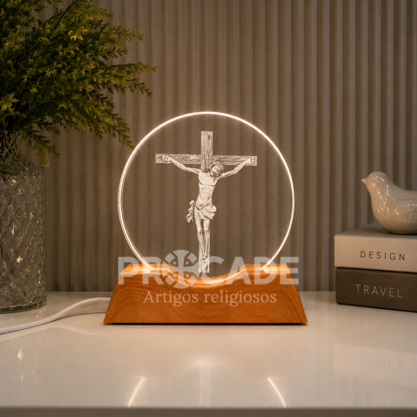 Luminária LED Slim Laser USB 10cm – Jesus Crucificado.
