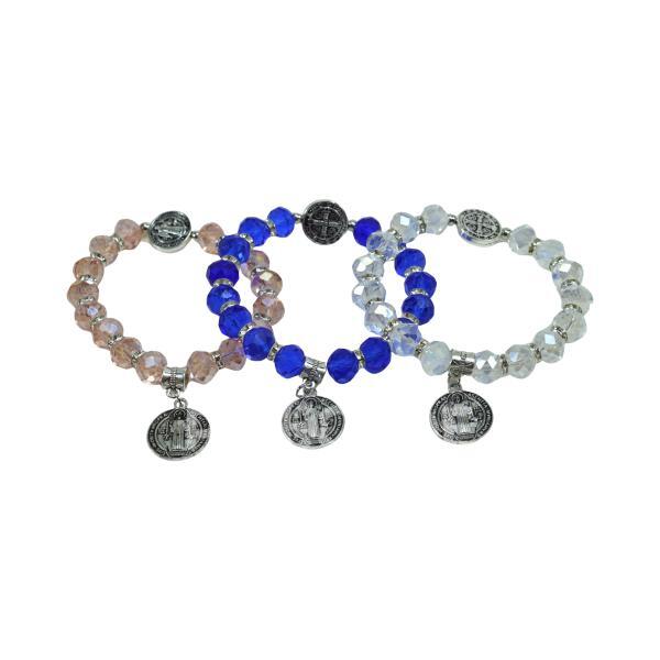 Kit com 12 Pulseiras de São Bento com Cristais Facetados