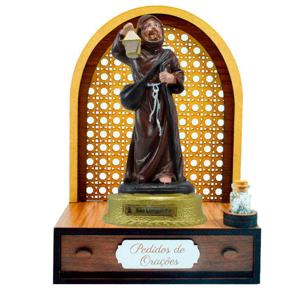 Altar com gaveta de pedidos de Oração São Longuinho + Terço Grátis na garrafinha