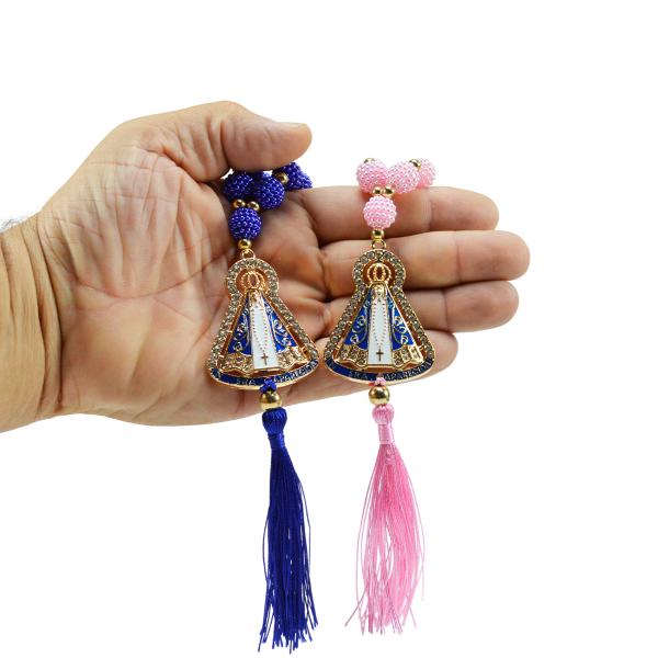 Dezena luxo amora Azul e Rosa de Nossa Senhora Aparecida Com Strass (Duzia)