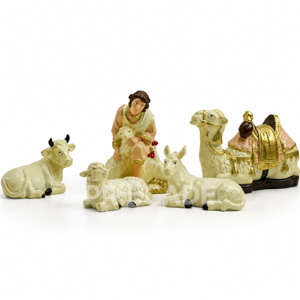 Animais de Presépio com Pastorinho Branco com Salão-(06 unidades)
