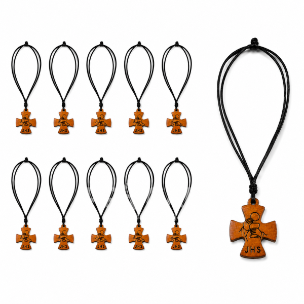 Kit com 10 Cordões Primeira Eucaristia JHS 24mm em Madeira – Cordão para Coroinhas e Catequese.