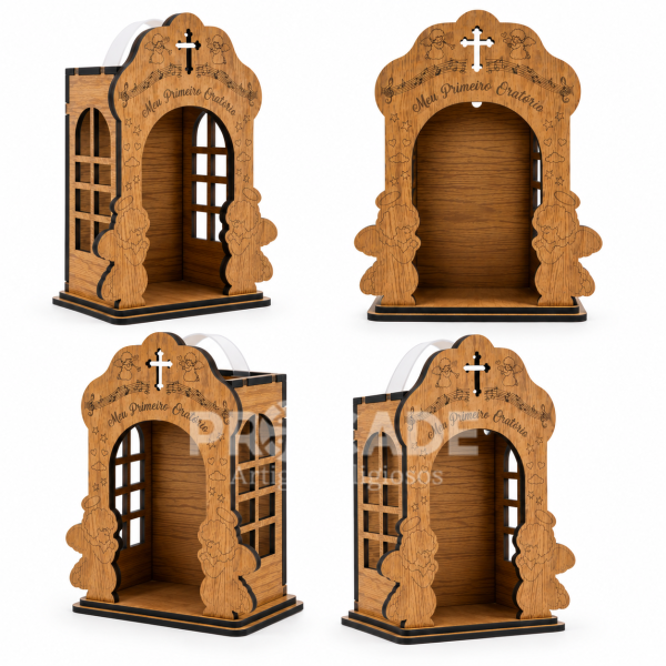 Meu Primeiro Oratório Infantil – MDF Madeirado – 25 cm – Kit 4 Unidades