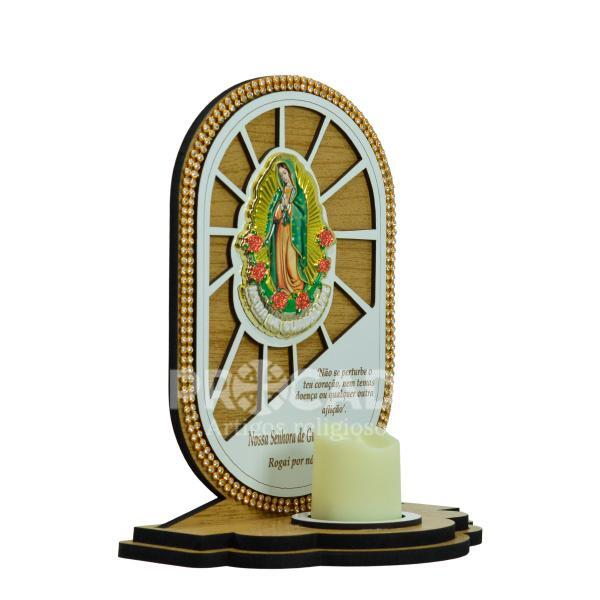 Oratório Nossa Senhora de Guadalupe com Vela Eletrônica LED – MDF Decorado com strass (04 unidades)